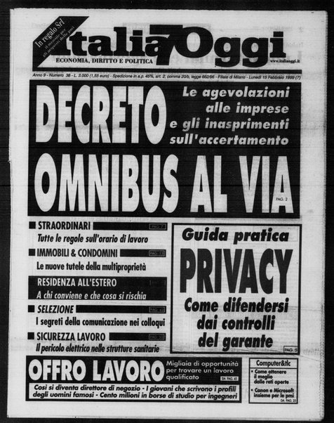 Italia oggi : quotidiano di economia finanza e politica